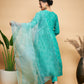 InWeave Women's Aqua S Print Alia Cut Gota Work Kurta Set W Aqua Le Du - Swadesiicart