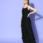 InWeave Women's Black Strappy Kurta Set With Peach Organza Cape - Swadesiicart