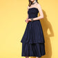 InWeave Women's Navy Mirror Work Off Shoulder Kurta Set With Dupatta - Swadesiicart