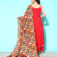 InWeave Women's Red Gota Strappy Set With Multi Foil Muslin Dupatta - Swadesiicart