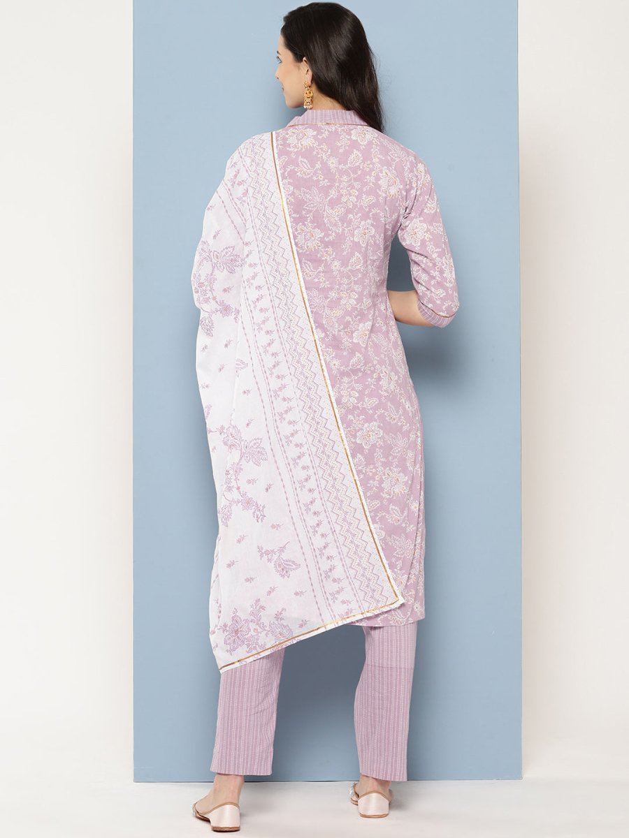 Ahalyaa Women Floral Printed Gotta Patti Pure Cotton Kurta with Trousers & With Dupatta | Swadesiicart