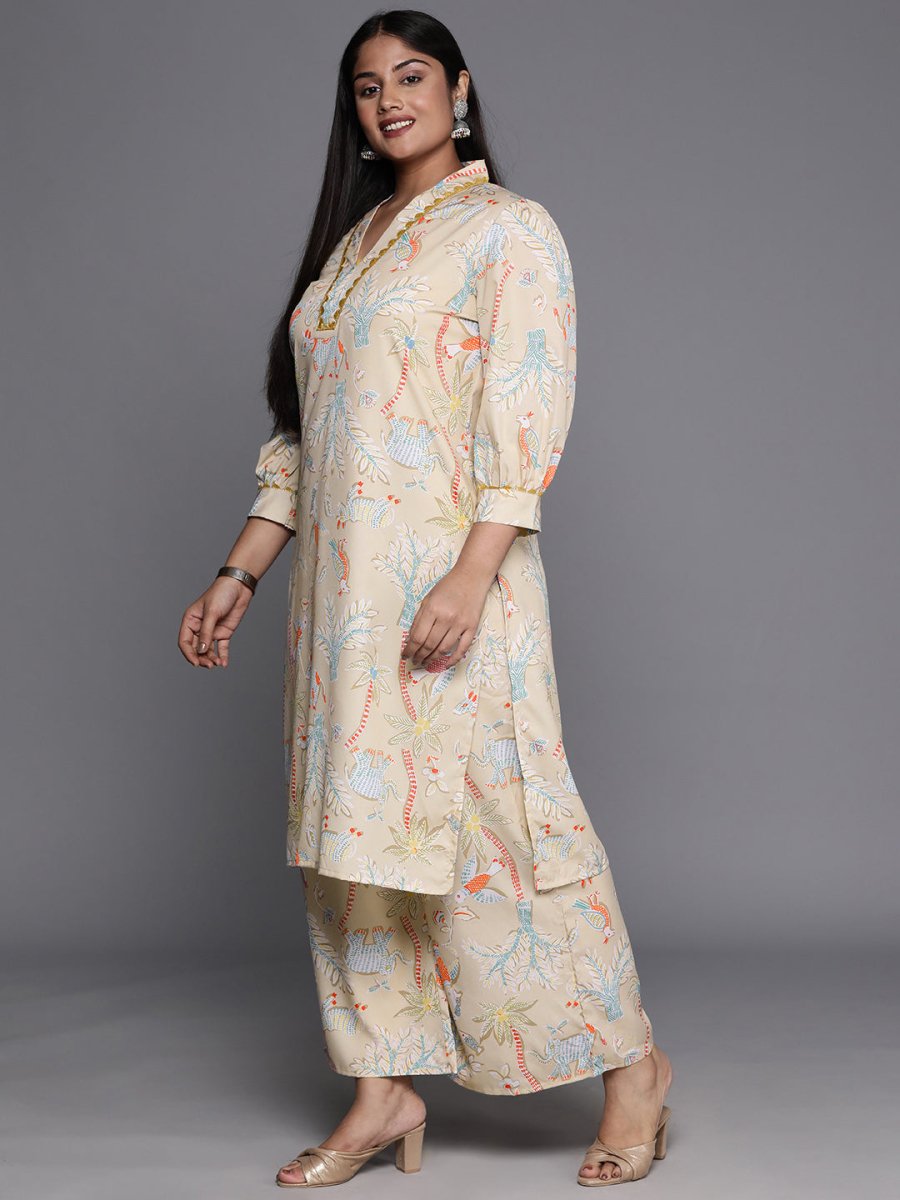 Ahalyaa Women Plus Size Printed Regular Gotta Patti Kurta with Palazzos | Swadesiicart