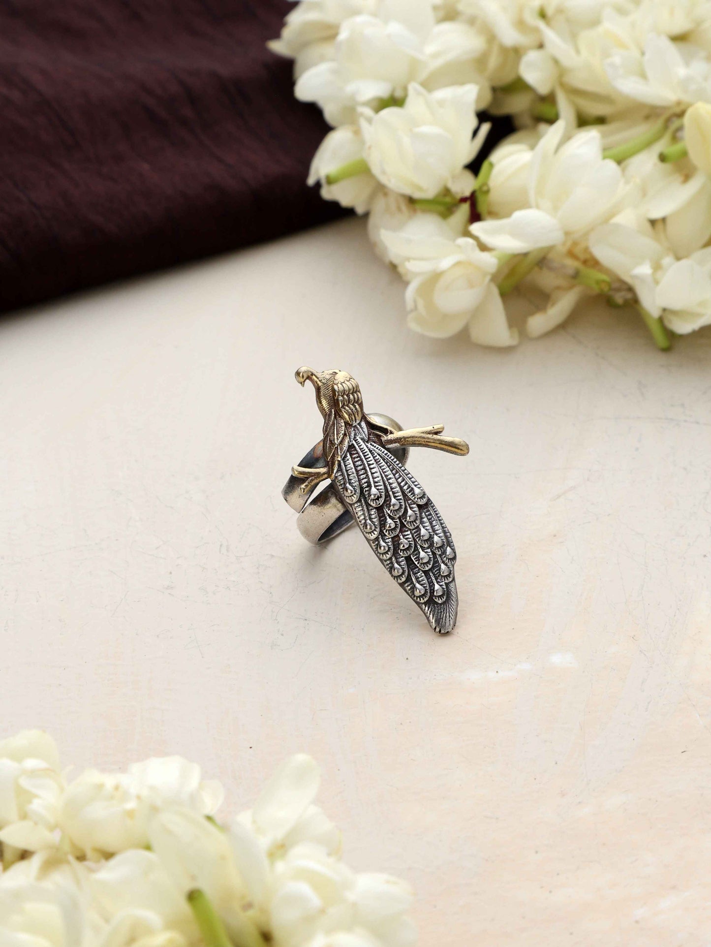 trueBrowns Silver Gold Tone Bird Ring | Swadesiicart