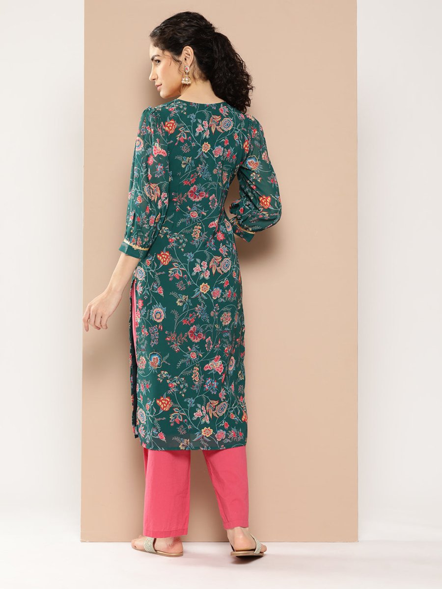 Ahalyaa Women Floral Printed Gotta Patti Floral Georgette Kurta | Swadesiicart