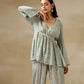 trueBrowns Light Green Bandhani Printed Silk V-Neck Co-Ord Set - Swadesiicart