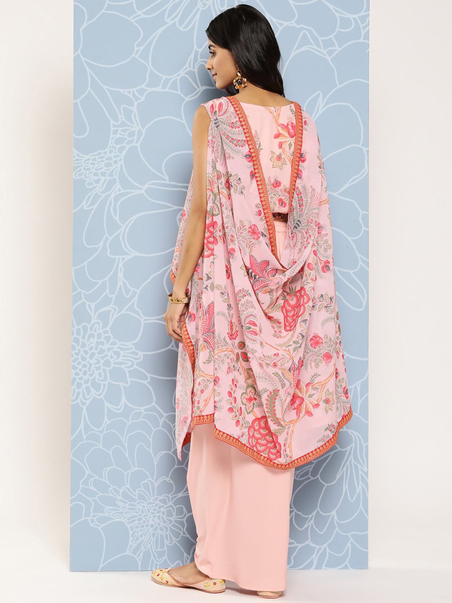 Ahalyaa Floral Printed Ethnic Co-Ords With Jacket - Swadesiicart