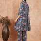 InWeave Women's Blue Green Pink Floral Print Flared Kurta Pant Set - Swadesiicart
