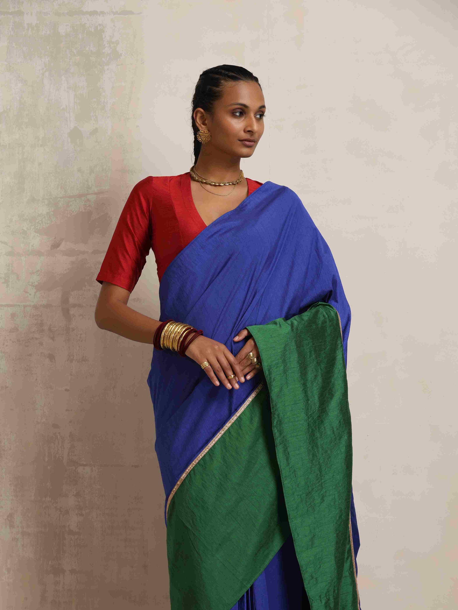 trueBrowns Blue Silk Ready To Wear Saree | Swadesiicart