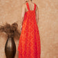 InWeave Women's Orange S Print Twisted Neckline Kurta Pant Set - Swadesiicart