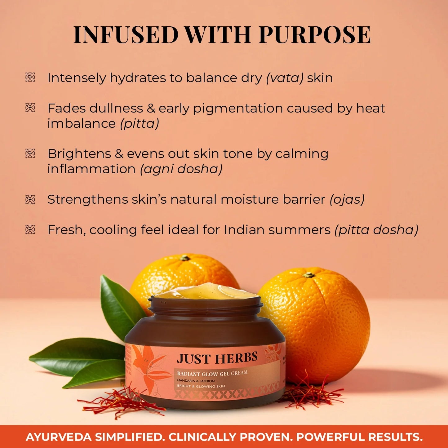 Just Herbs Radiant Glow Face Gel Cream with Mandarin & Saffron - 50ml