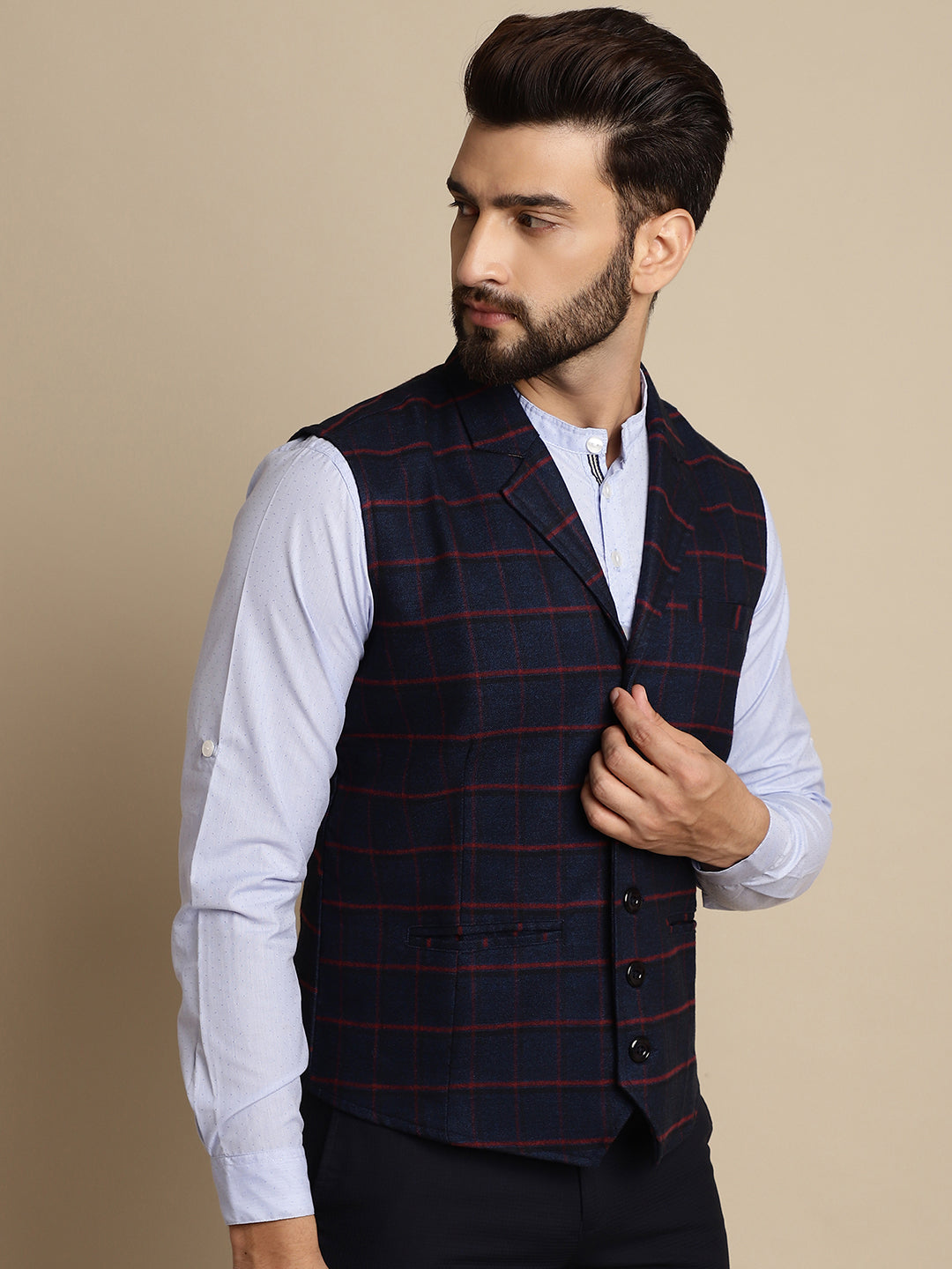 Even Apparels Men's Blue Waistcoat with Notched Lapel | Swadesiicart