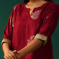 trueBrowns Maroon Floral Viscose Silk High Low Co-ord Set - Swadesiicart