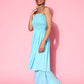 InWeave Women's Sky Blue Mirror Work Off Shoulder Kurta Set - Swadesiicart