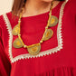 InWeave Women's Maroon Round Neck Square Gota Work Kurta Pant Set - Swadesiicart