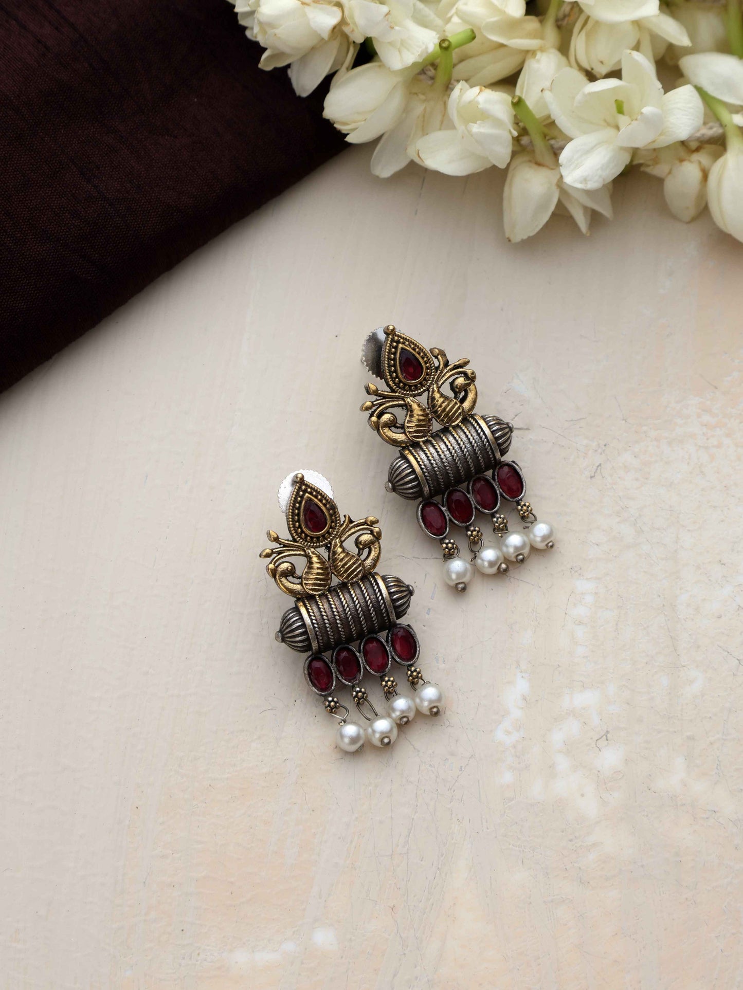 trueBrowns Silver Gold Tone Stud Earrings | Swadesiicart