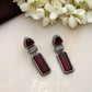 trueBrowns Silver tone Red Stone Drop Earrings - Swadesiicart