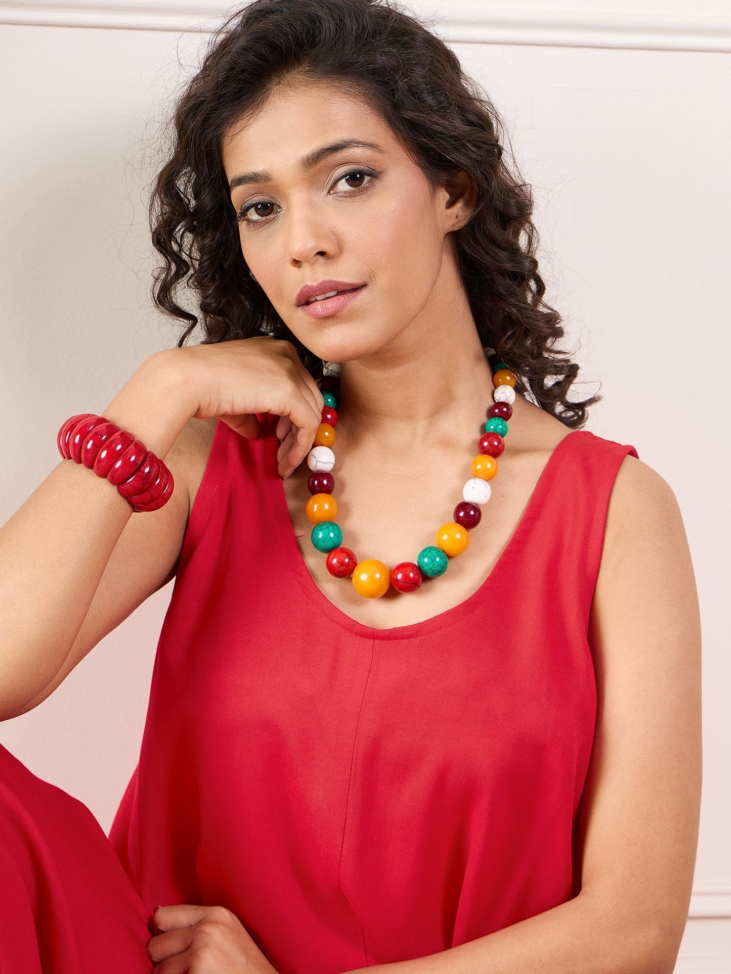 InWeave Red Round Sleeveless Jumpsuit - Swadesiicart
