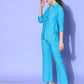 InWeave Women's Aqua Blue Coord Set With Maroon Abstract Scarf - Swadesiicart