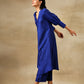 trueBrowns Blue Textured Silk Puff Sleeve Kurta Pant Set | Swadesiicart