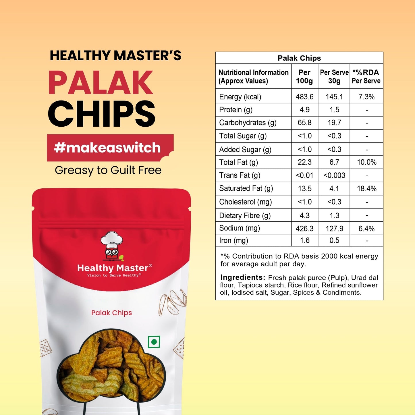 Healthy Master Light & Crispy Palak Chips | Spinach Chips - Swadesiicart