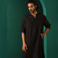 trueBrowns Men's Black Silk Long Kurta | Swadesiicart