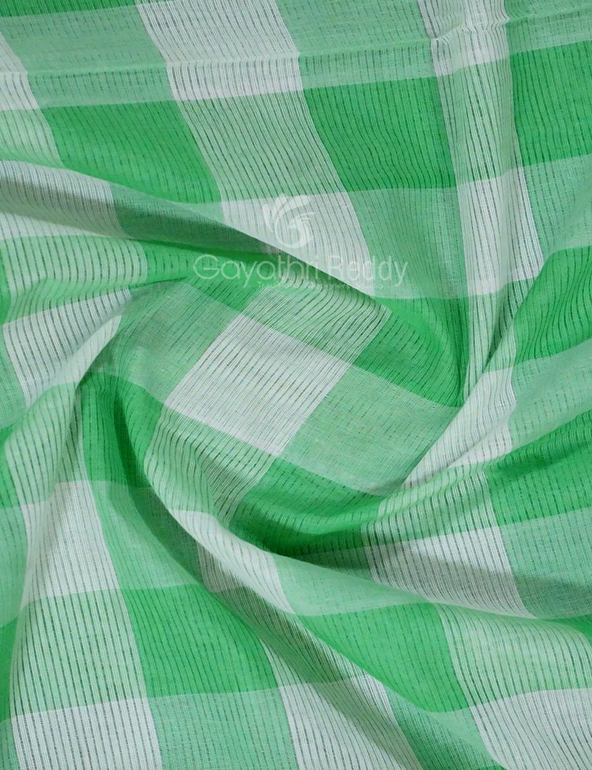 Cream And Green Colored With Checks Pure Mangalgiri Cotton Saree By Gayathri Reddy Designer Studio | Swadesiicart