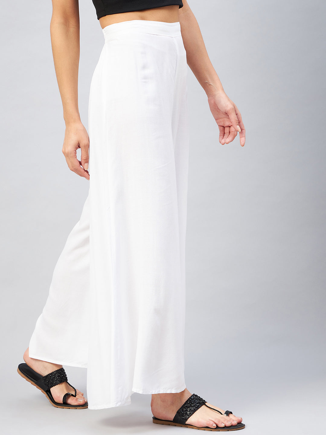InWeave Solid White Palazzo - Swadesiicart