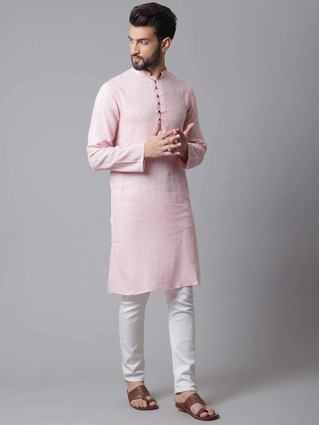Even Apparels Pink Pure Cotton Kurta With Band Collar | Swadesiicart