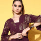 Ahalyaa Burgundy & Gold-Toned Bell Sleeves Printed Ethnic Jumpsuit With Waist Tie-Ups | Swadesiicart