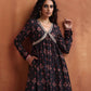 trueBrowns Black Print Flared Anarkali Kurta Set | Swadesiicart