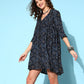 InWeave Women's Black Ethnic Motif Short Dress - Swadesiicart