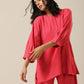 trueBrowns Bright Pink Slub Texture Baggy Sleeve Co-Ord Set - Swadesiicart