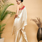 InWeave Women's Beige Red Brocade Oneshoulder Top Satin W Palazzo Set - Swadesiicart
