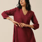 trueBrowns Ruby Wine Slub Texture Back Pleat Kurta Pant Set | Swadesiicart