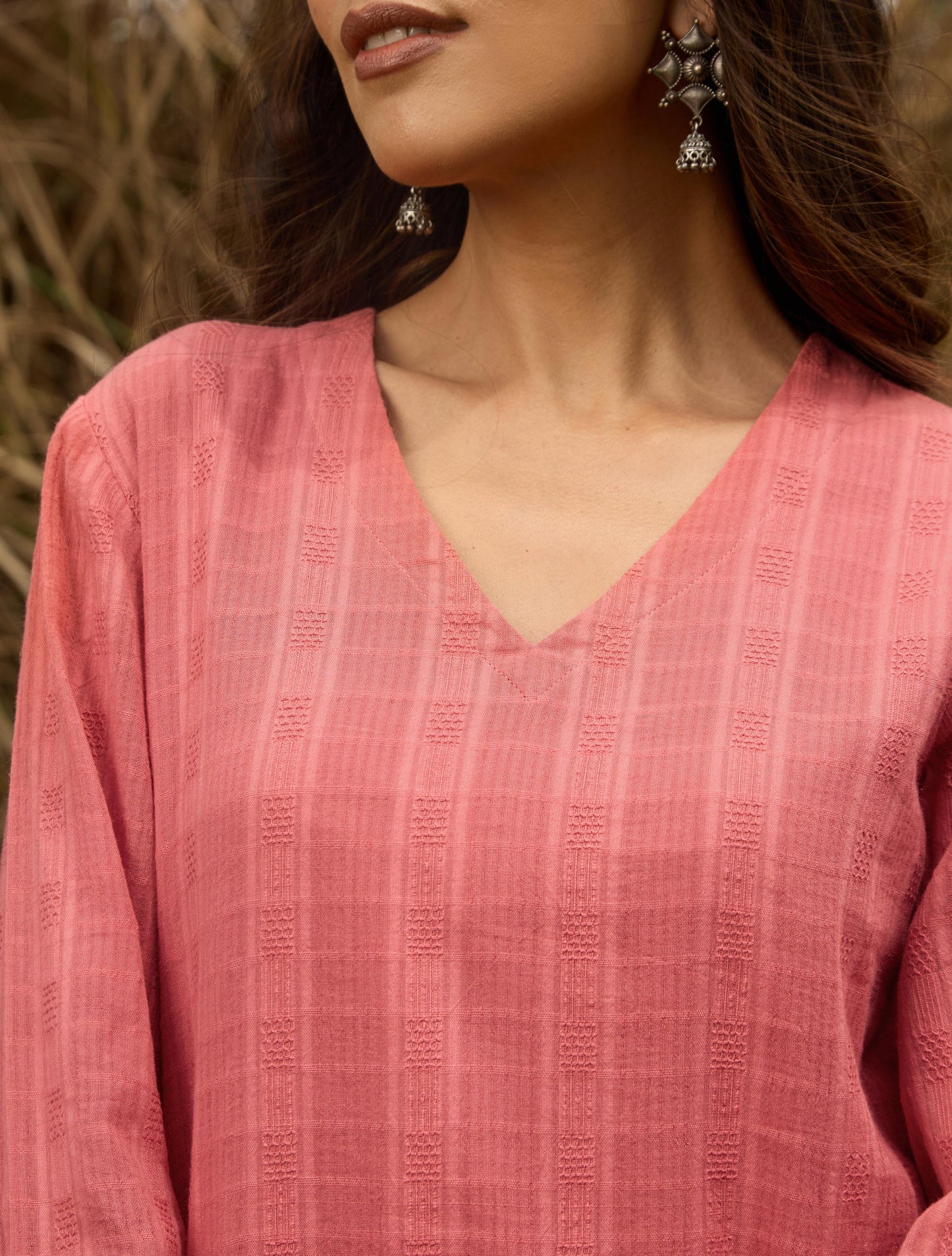 trueBrowns Coral Cotton Dobby Relaxed Co-ord Set - Swadesiicart