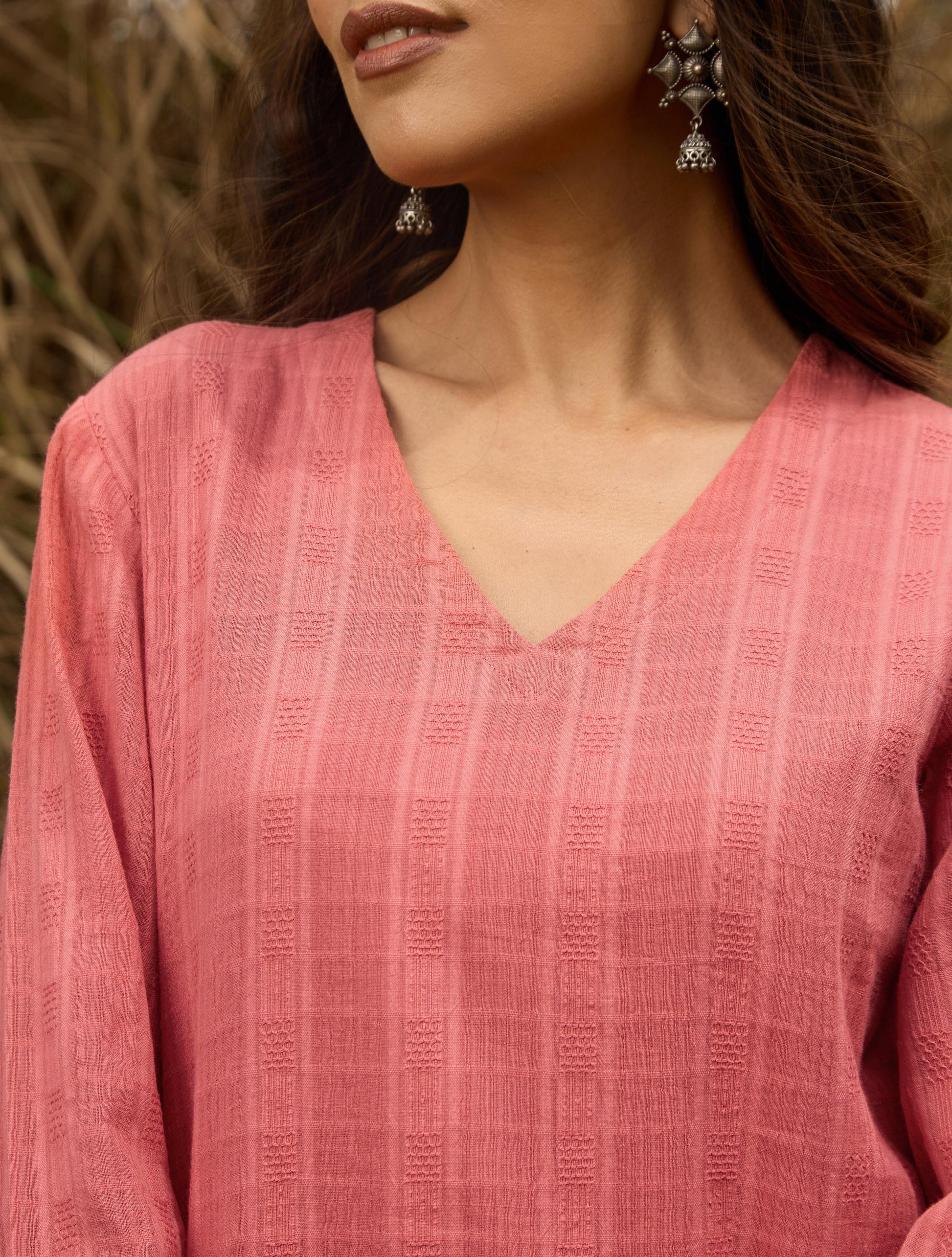 trueBrowns Coral Cotton Dobby Relaxed Co-ord Set - Swadesiicart
