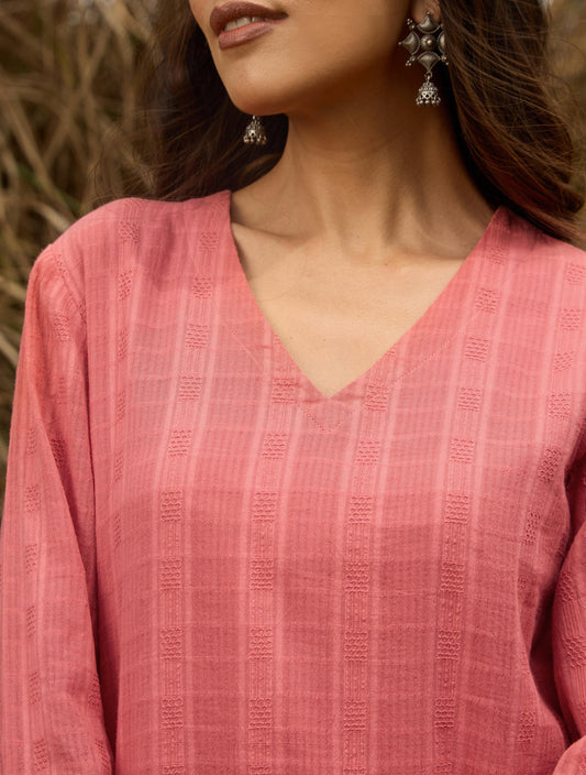 trueBrowns Coral Cotton Dobby Relaxed Co-ord Set - Swadesiicart