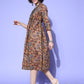 InWeave Women's Ochre Mustard Kalamkari Print Dress - Swadesiicart