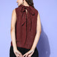 InWeave Women's Maroon Lurex Tie Up Top - Swadesiicart