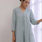 trueBrowns Eggshell Blue Dobby Neck Pleat Kurta Pant Set | Swadesiicart