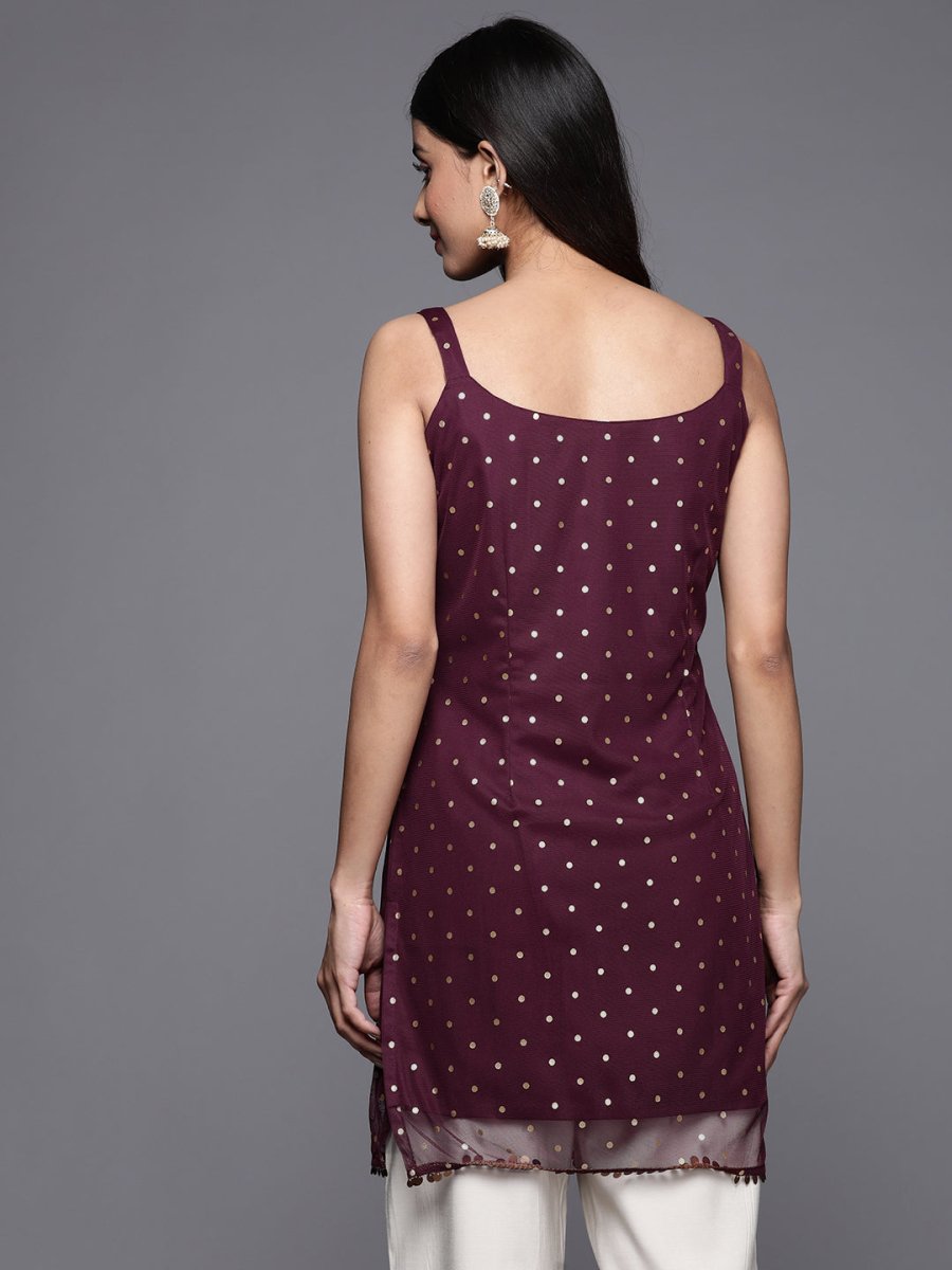 Ahalyaa Geometric Printed Net Tunic With Lace Inserts | Swadesiicart