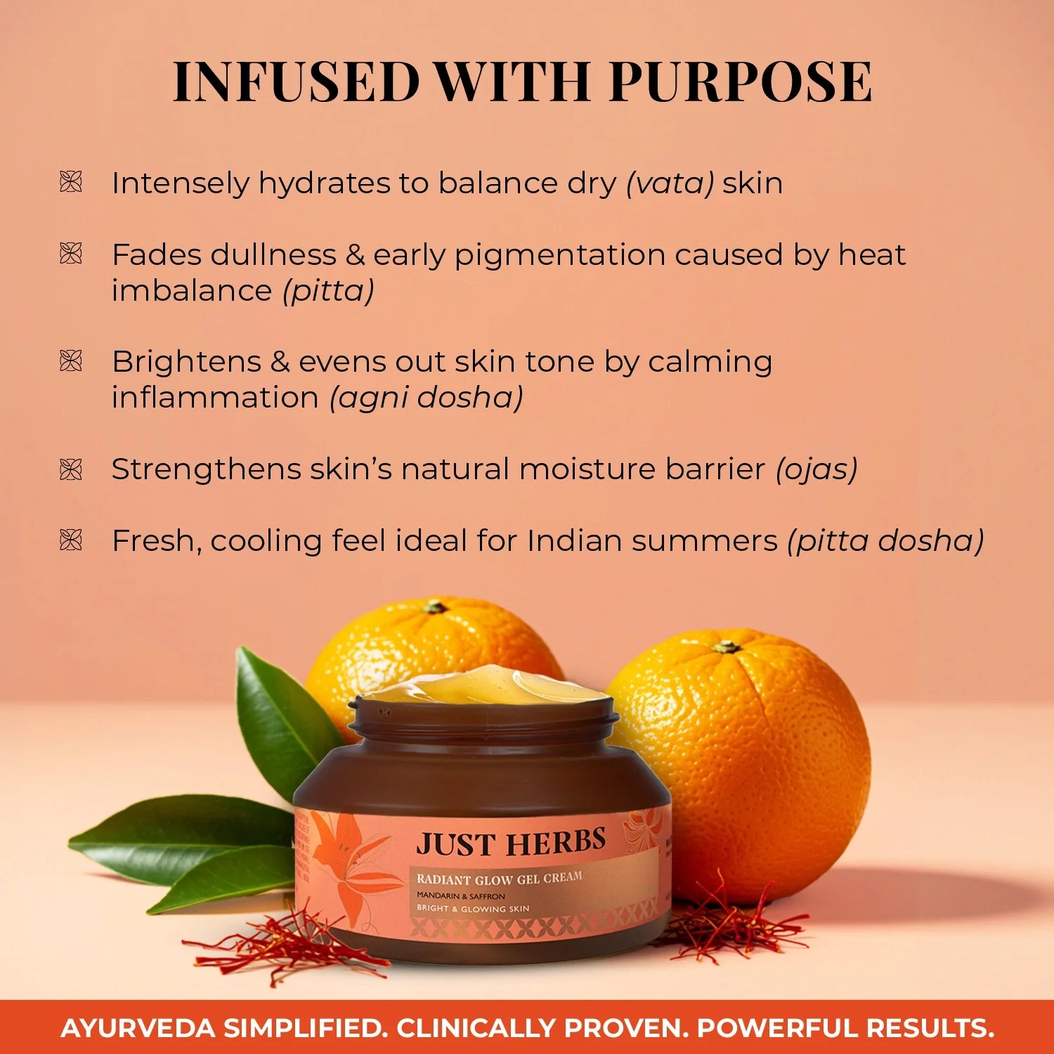 Just Herbs Radiant Glow Face Gel Cream with Mandarin & Saffron - 50ml