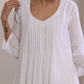 trueBrowns White Dobby Front Pleated Long Kurta Pant Set | Swadesiicart