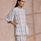 trueBrowns Grey On White Ikat Print Cotton Baggy Sleeve Co-Ord Set - Swadesiicart