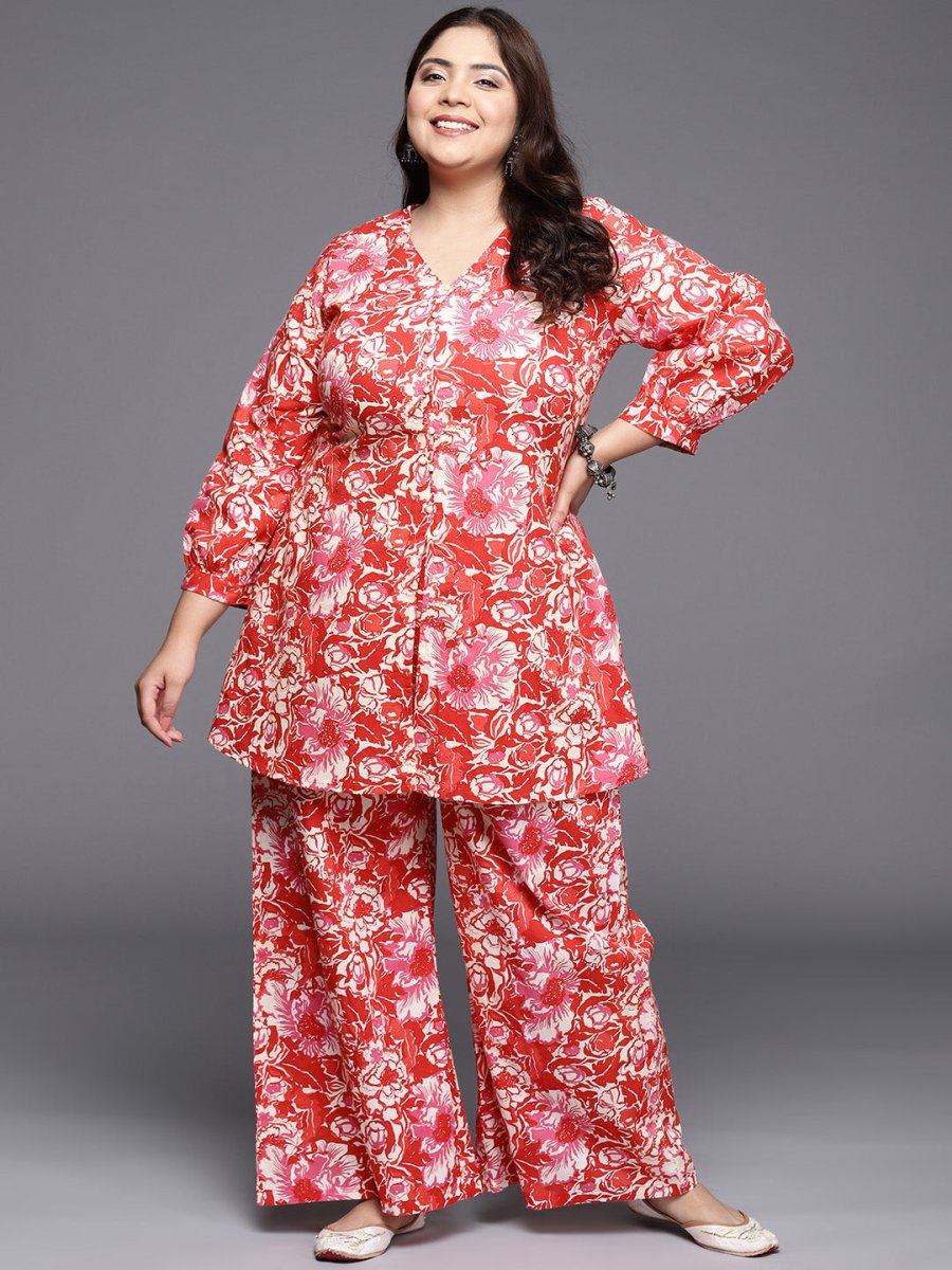 Ahalyaa Women Plus Size Printed Cotton Tunic with Palazzos | Swadesiicart