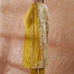InWeave Women's White Mustard Lurex Leaf Print Patch Gota Kurta Set W Mustard Dupatta - Swadesiicart