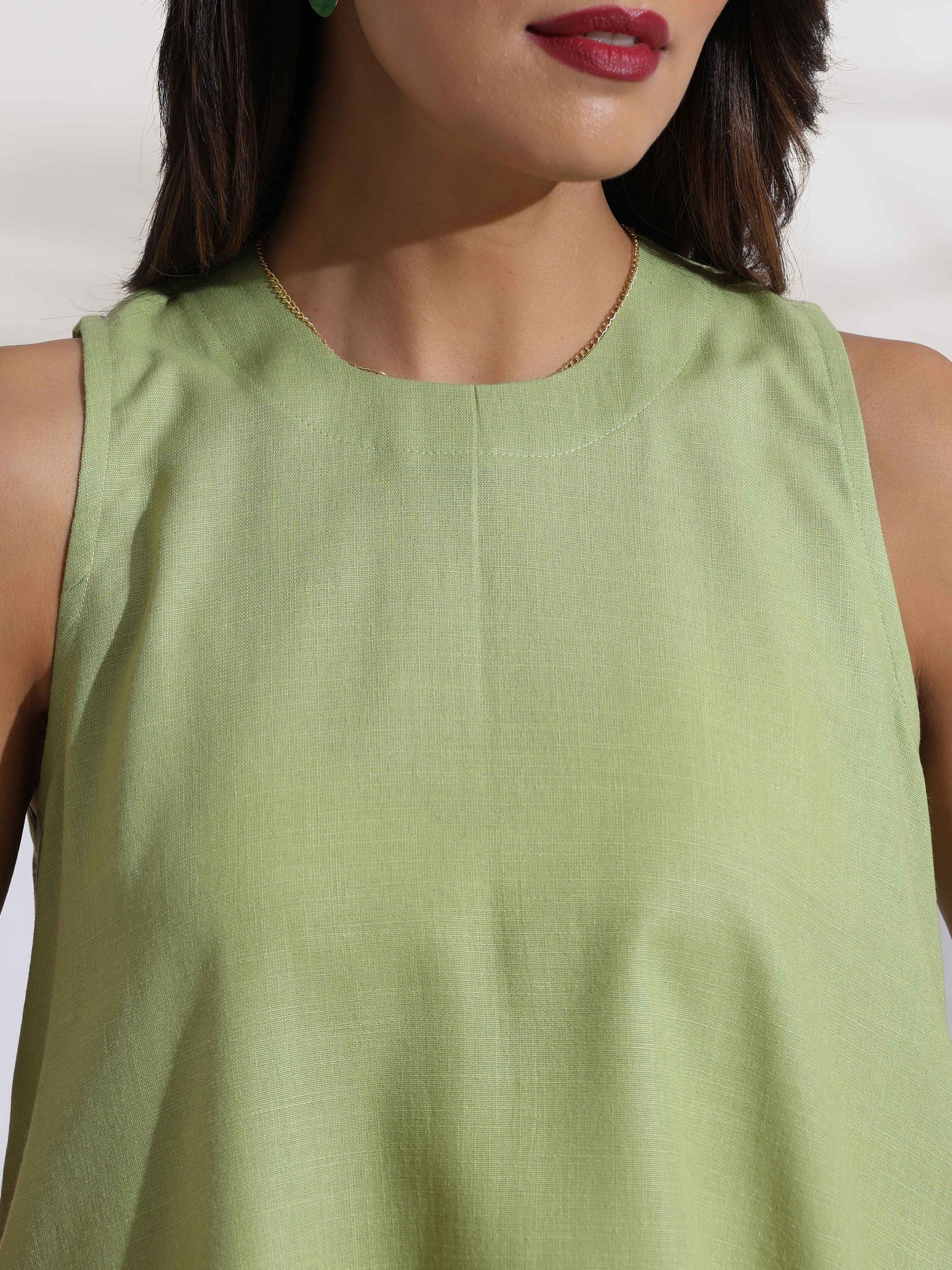 trueBrowns Green Slub Co-ord Set - Swadesiicart