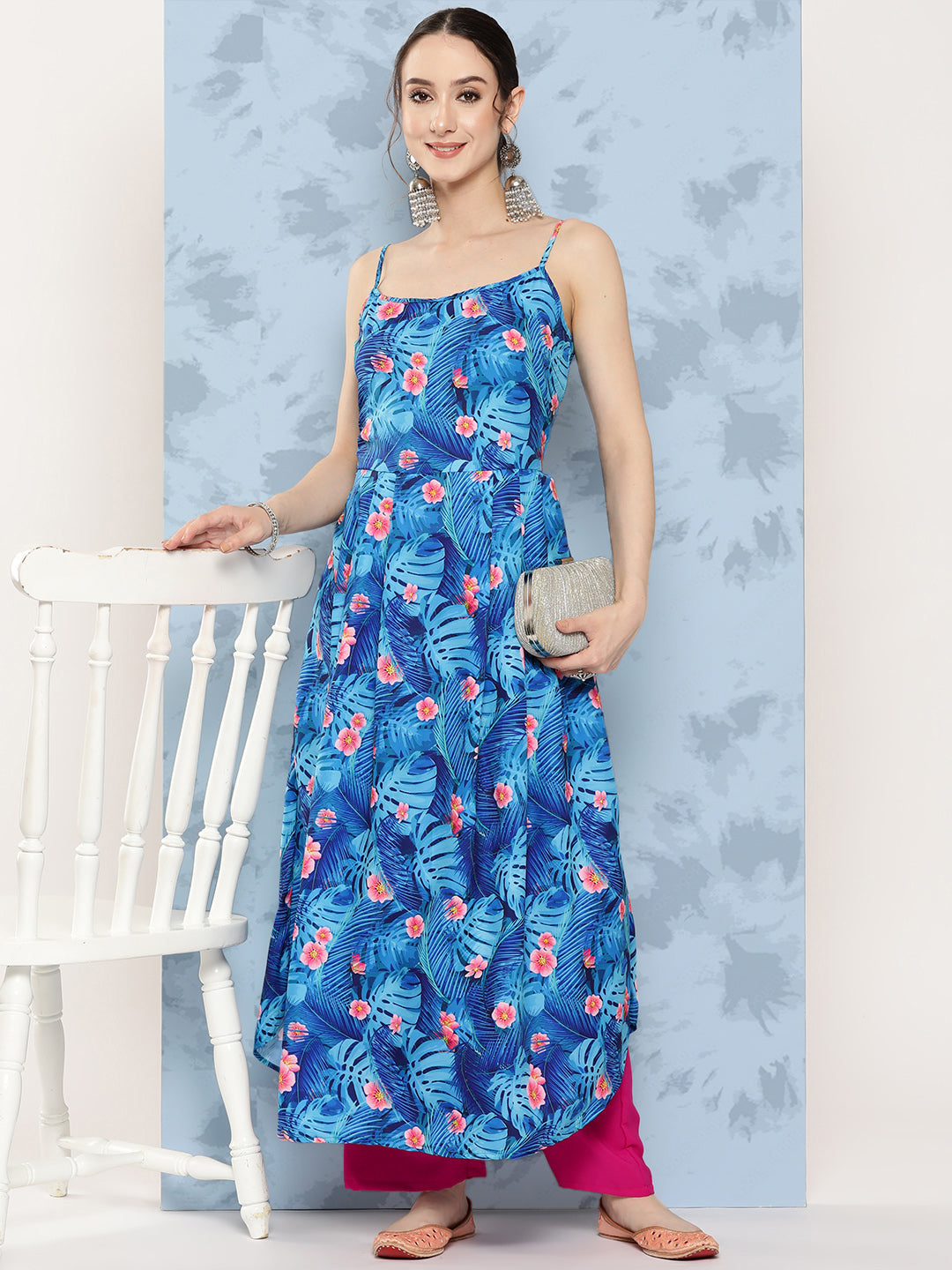 InWeave Women's Blue Pink Japanese Art Strappy Set - Swadesiicart