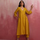 trueBrowns Mustard Cotton Dobby Kurta Set | Swadesiicart
