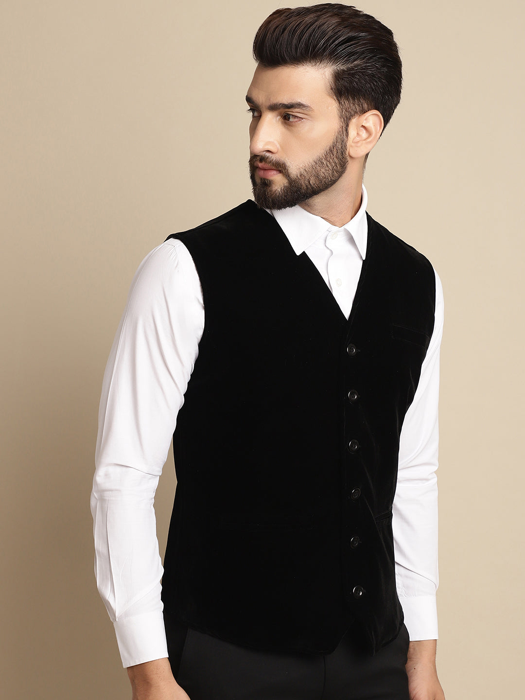 Even Apparels Men's Black Waistcoat with welt pockets | Swadesiicart